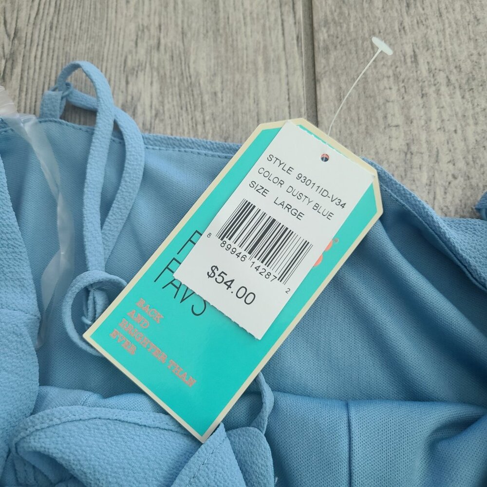 GB Fan Favs ruffle high low dress dusty blue size large NWT - Picture 9 of 13